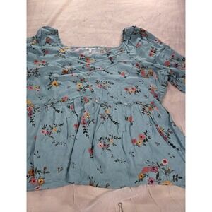 Maurices Floral Babydoll Top Blue 4X Plus Size Puff Sleeve Peplum Blouse